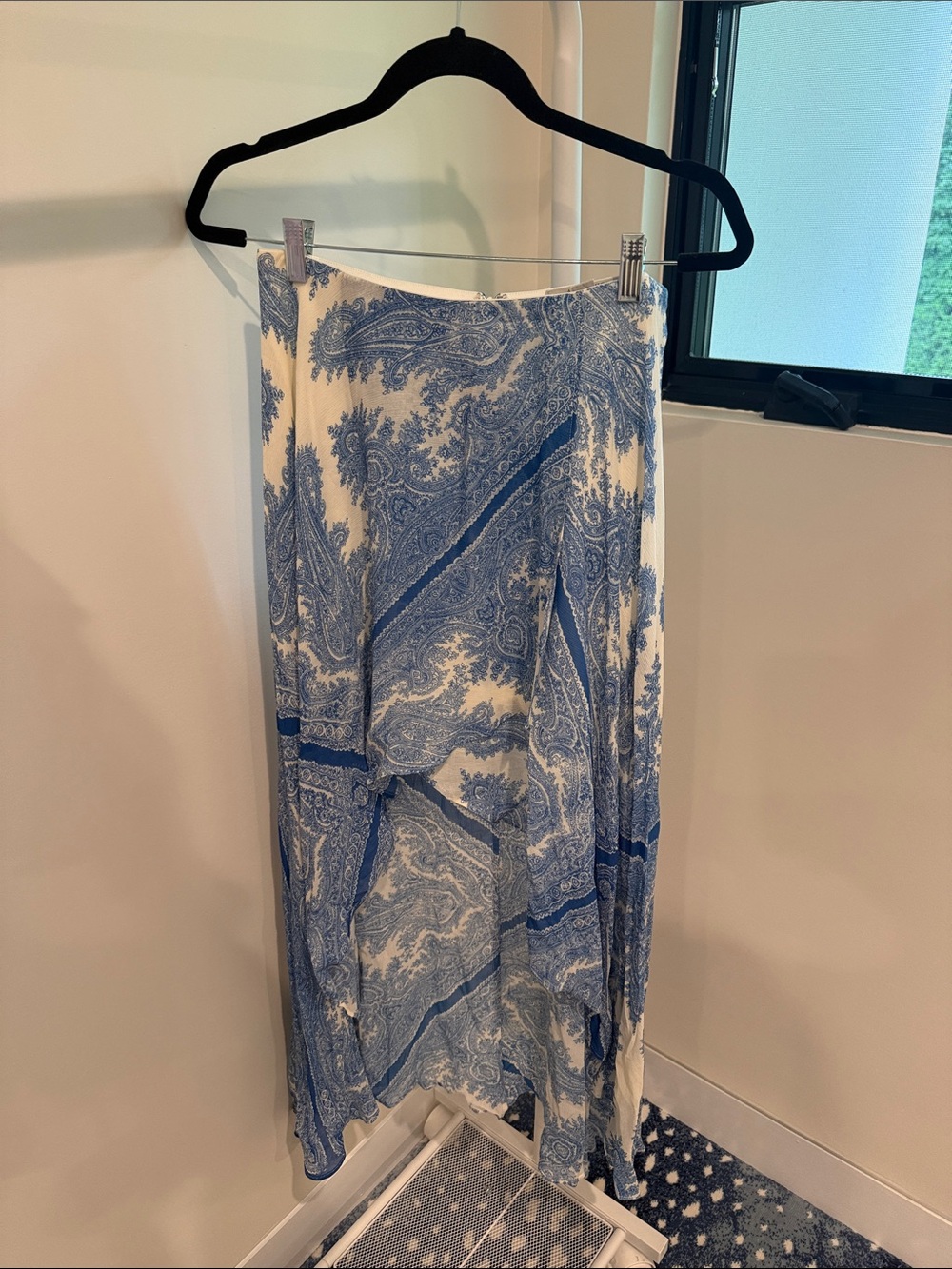 All Saints Blue and White Paisley High-Low Skirt